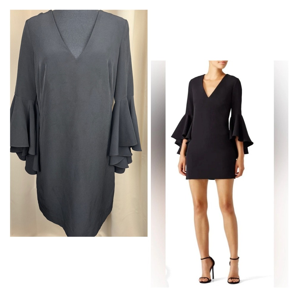 Milly Black V-Neck‎ Bell Sleeve Shift Mini Dress –6